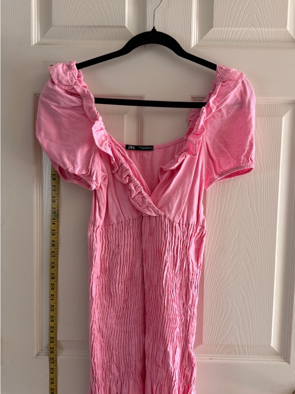 Zara Pink Ruffle V-Neck Smocked Mini Dress